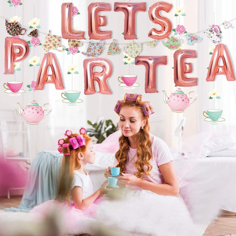 Mity rain Tea Party Decorations - Floral Teapots Teacups Balloons Banner Hanging Decorations for Baby Shower Bridal Shower Girls Birthday Party Supplies - Image 3